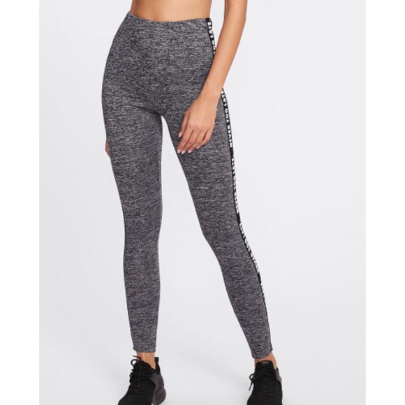 Letter Print Side Marled Knit Leggings - Picture 3 of 5